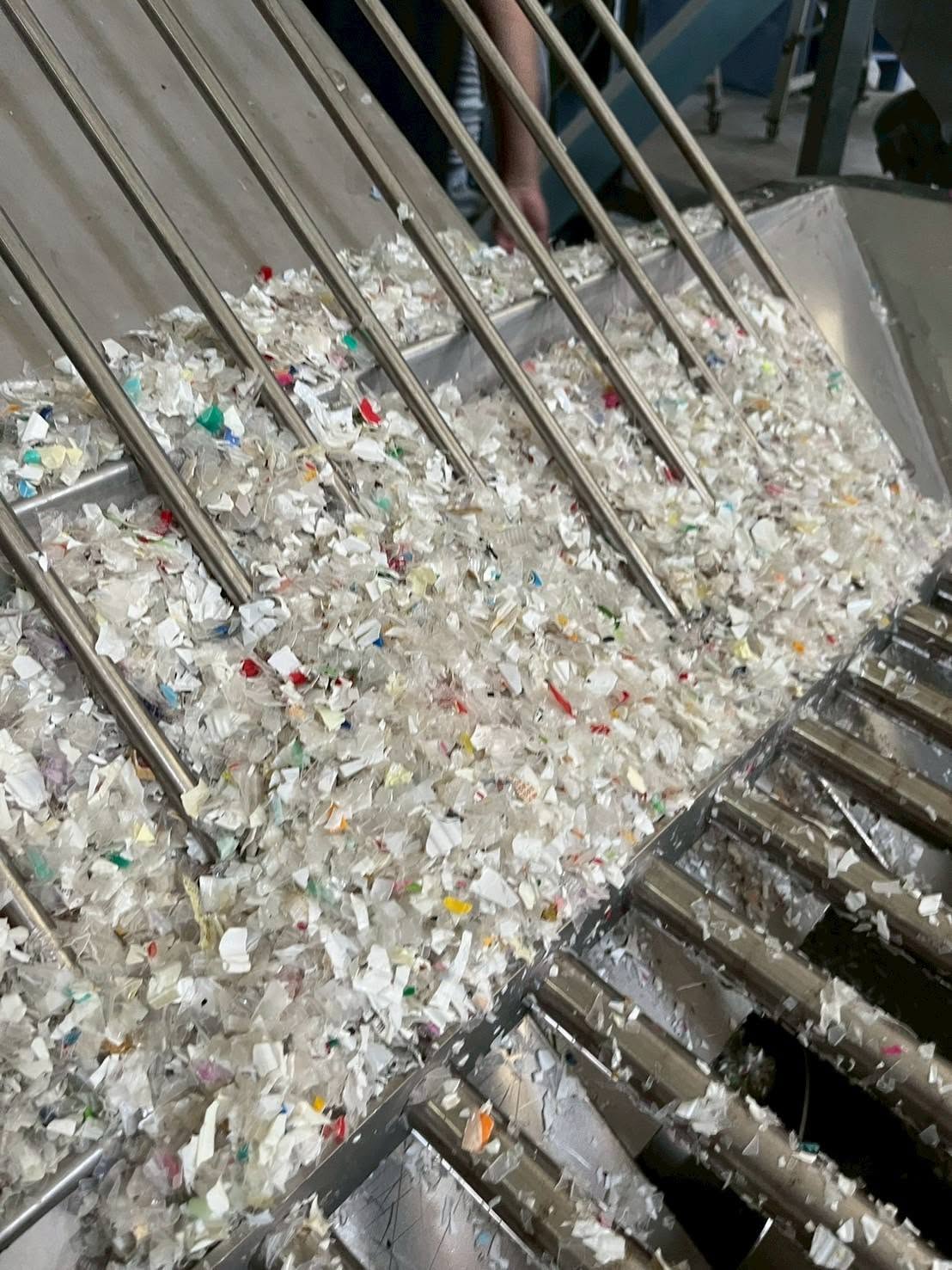 Ocean plastic being shredded, filtered and sorted